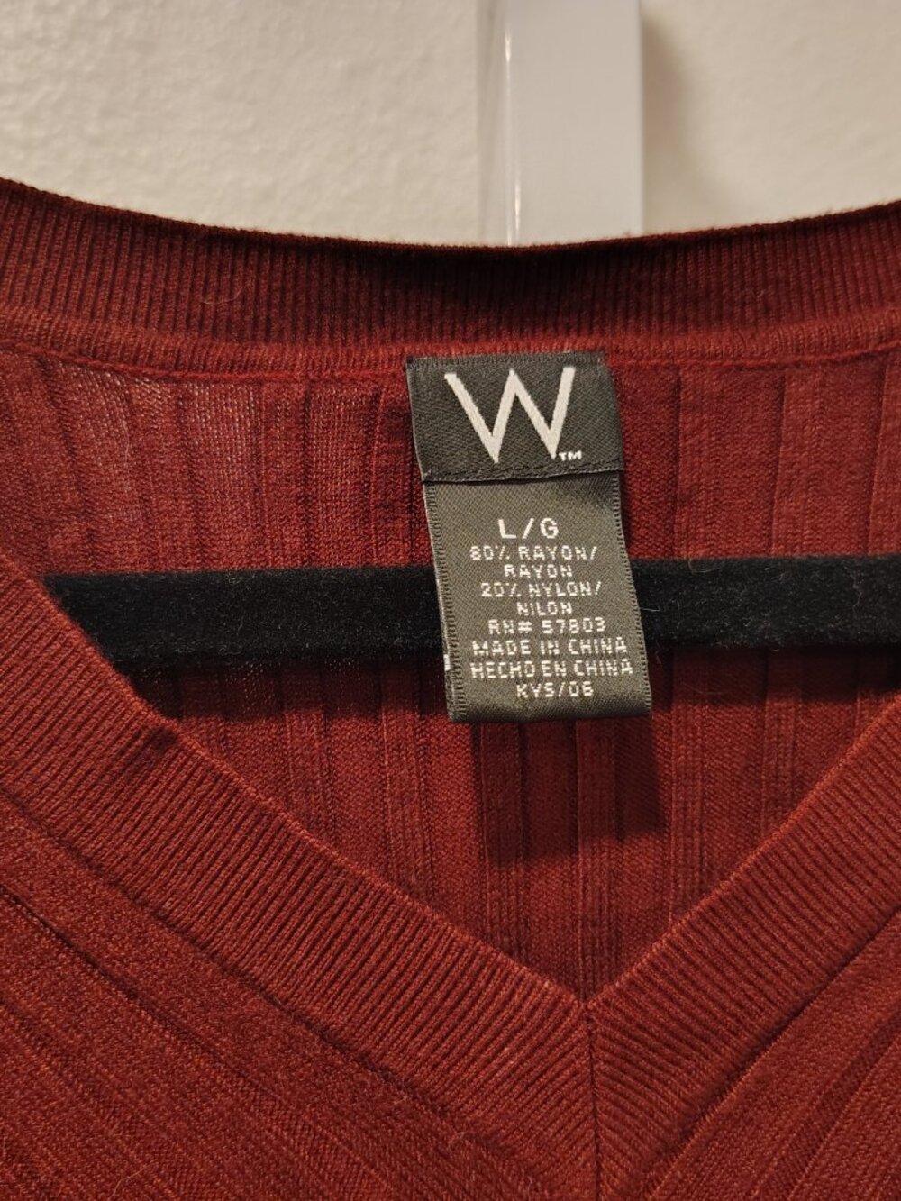 W Women's Sweater Size Large V-Neck Rib Knit Ribbed - Picture 6 of 10